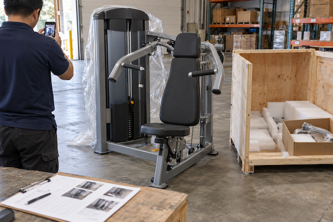 Adjustable bench beside a dumbbell rack and weight plate storage tree. Adjustable bench beside a dumbbell rack and weight plate storage tree.